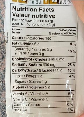 instant noodles nutrition facts table