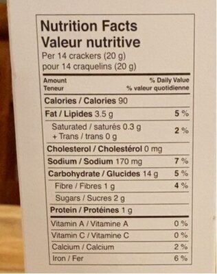 Vegetable snack crackers nutrition facts table