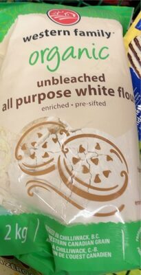 Organic unbleached all purpose flour enriched front packaging