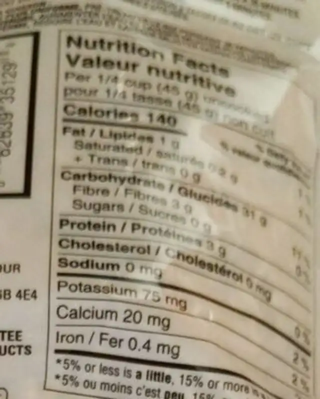 Brown basmati rice nutrition facts table