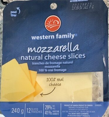 Mozzarella cheese slices front packaging