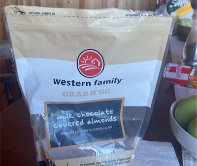 Milk chocolate covered almonds front packaging