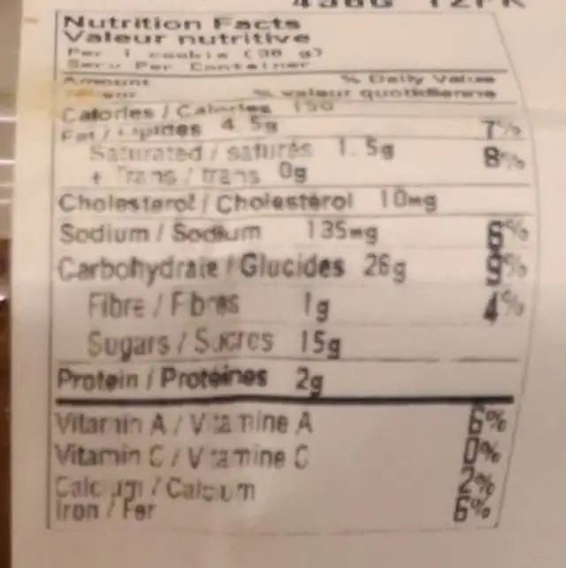 Ginger molasses cookies nutrition facts table