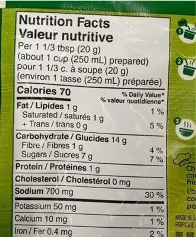 Tomato Soup Mix nutrition facts table