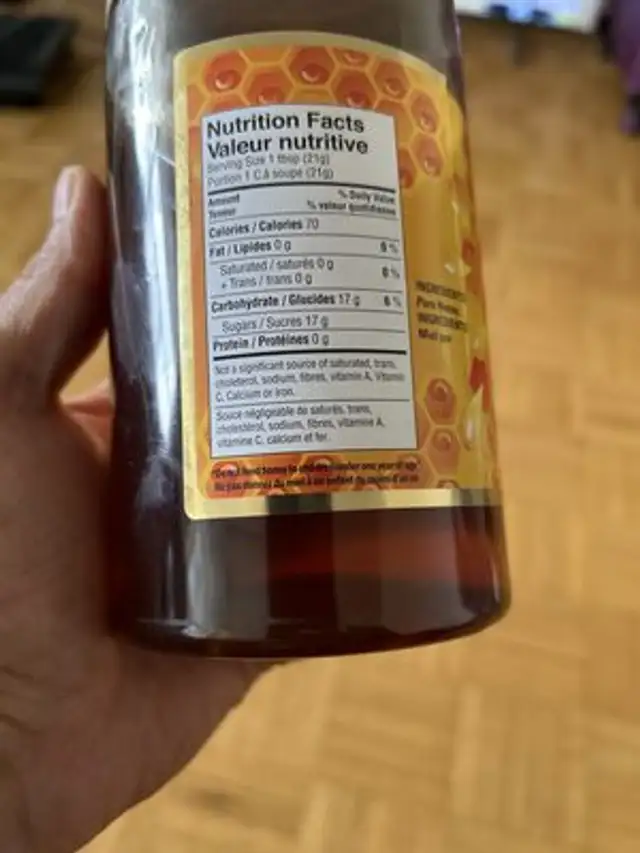 Pure honey nutrition facts table
