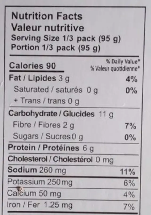 Chickpea Curry nutrition facts table