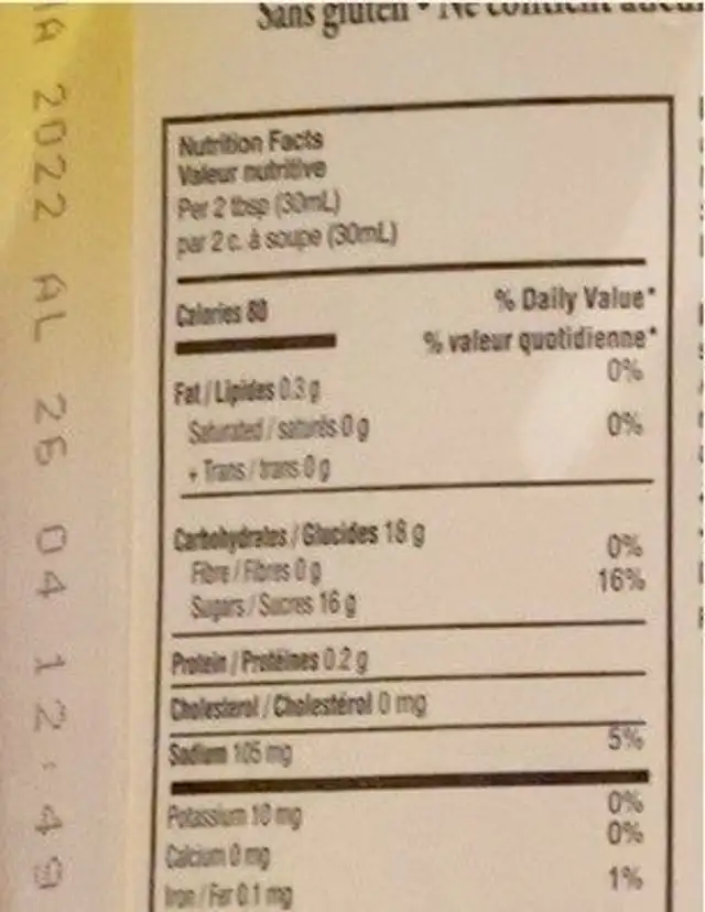 Sauce moutarde au miel nutrition facts table
