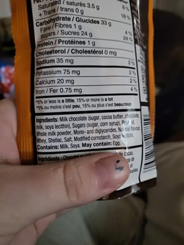 Junior Caramels ingredients label