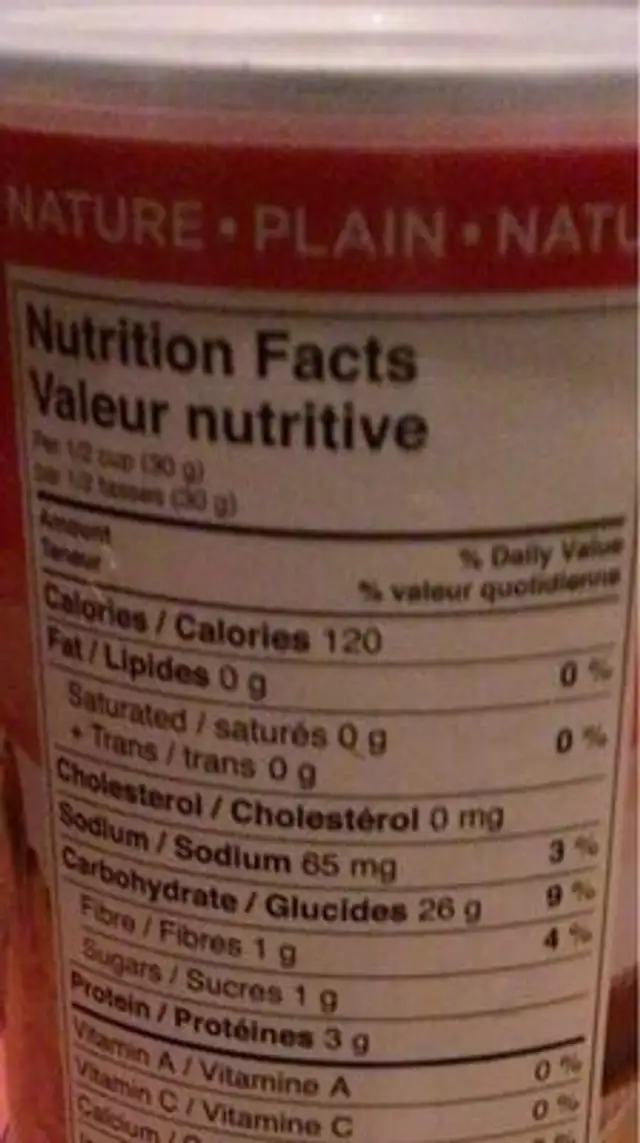 Chapelure Panko nutrition facts table
