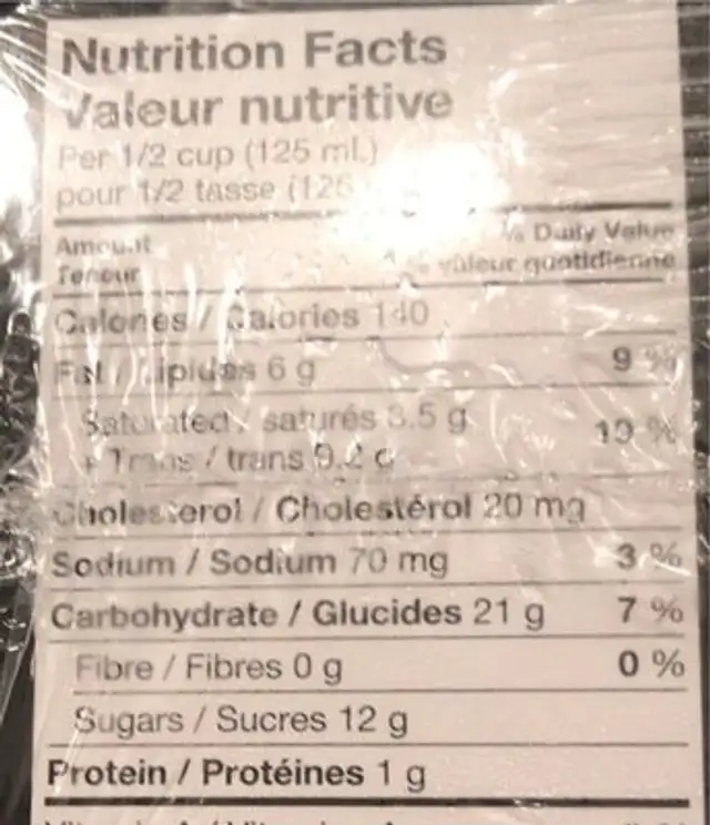 Cookies & Cream ice cream nutrition facts table