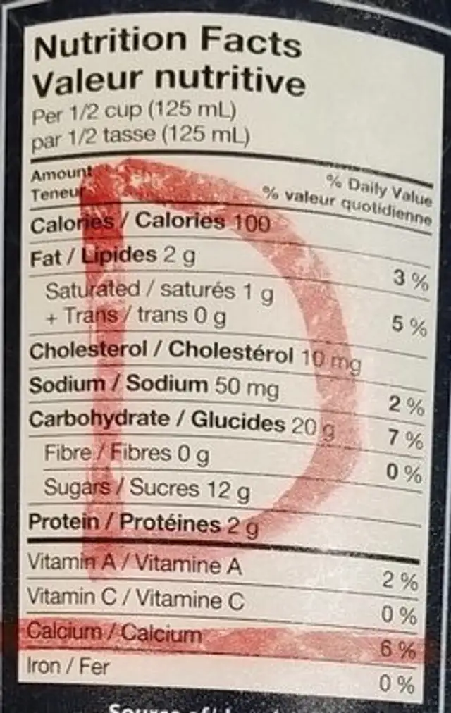 Yogourt glacé nutrition facts table