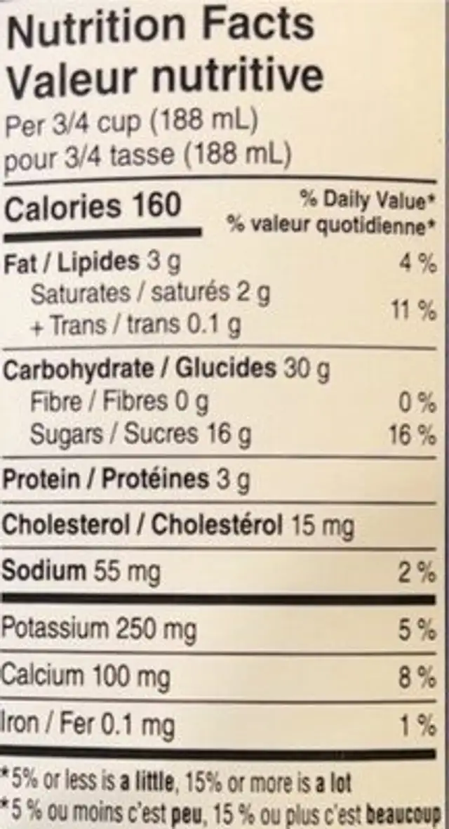 Frozen Yogurt Canadian Peaches & Cream nutrition facts table