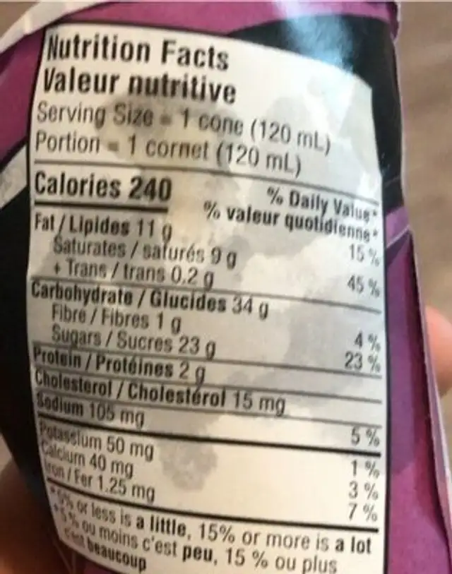 Super Cone Cornet nutrition facts table