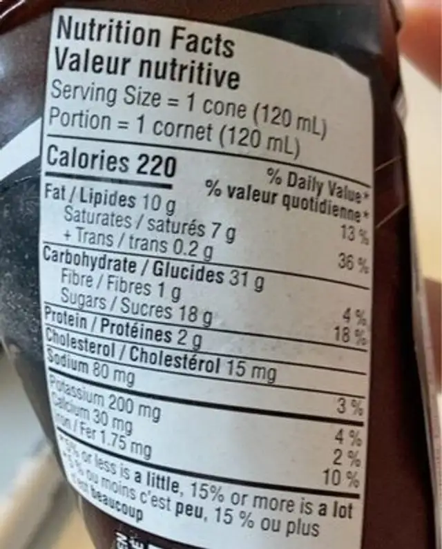 Cone Cornet nutrition facts table