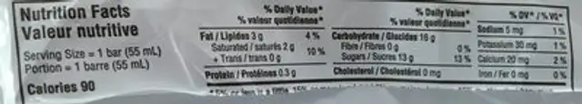 Collection nutrition facts table