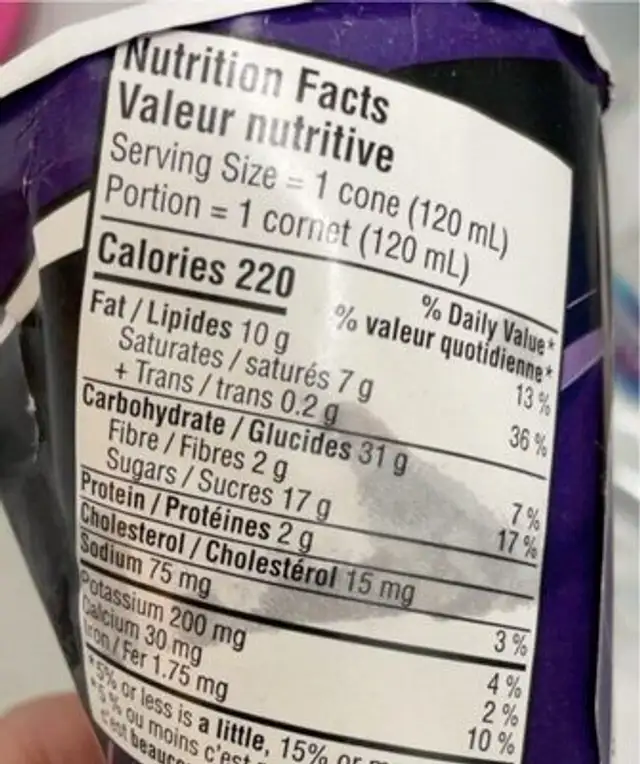 Super cone cornet nutrition facts table