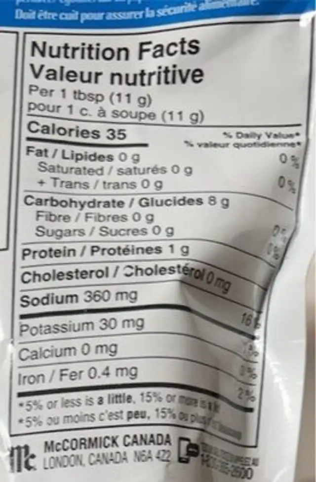 Fish Crisp nutrition facts table
