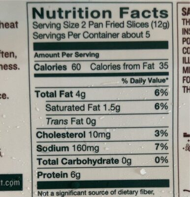 Applewood Smoked Uncured Bacon nutrition facts table