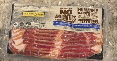 No sugar thick cut smoked uncured bacon front packaging