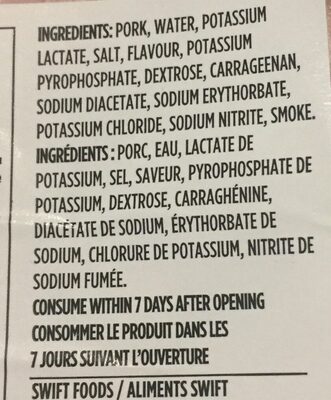 Swift Ham ingredients label