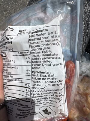 Pepperettes ingredients label