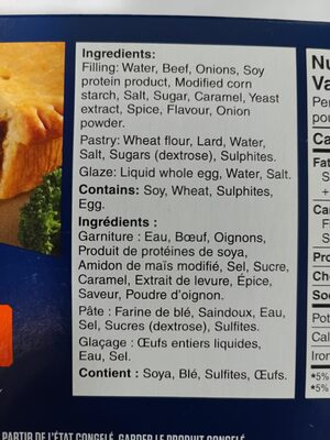 Original beef pies ingredients label
