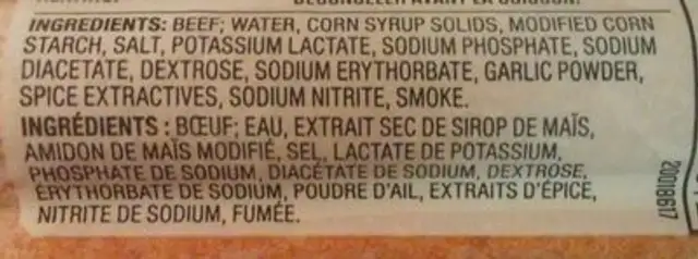 Juicy Jumbos All Beef Wieners ingredients label