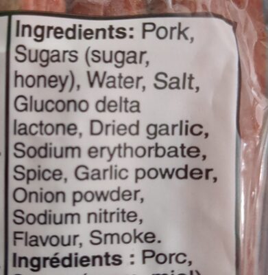 Pepperettes Honey Garlic ingredients label