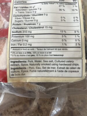 Natural Bacon ingredients label
