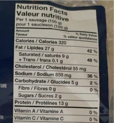 Cheese smokies nutrition facts table