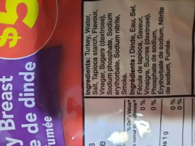 Poitrine de dinde fumée ingredients label