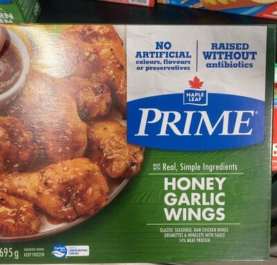 Maple leaf Prime honey garlic wings front packaging