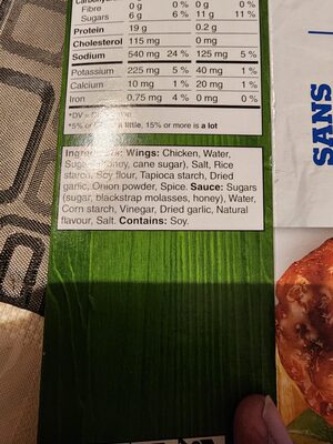 Maple leaf Prime honey garlic wings ingredients label