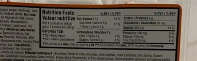 Grab n snack extreme nutrition facts table