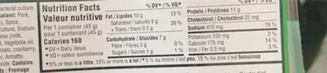 Grab ‘n snack snack kit nutrition facts table
