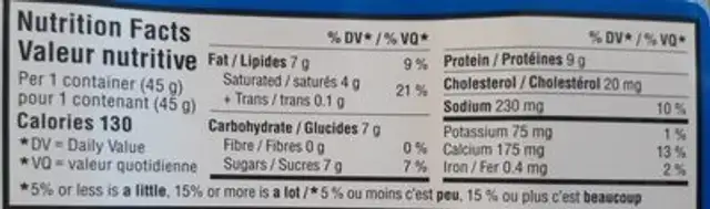 Grab n snack nutrition facts table