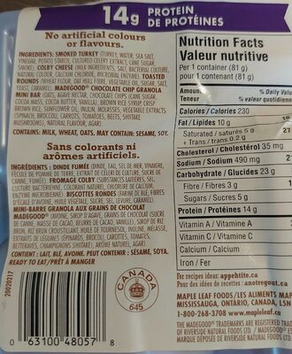Simple lunch nutrition facts table