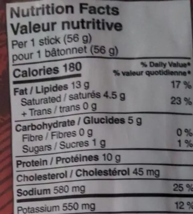 Mitchell's Pepperoni Sausage Snacks nutrition facts table