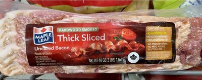 Hard wood smoked thick sliced uncered bacon front packaging