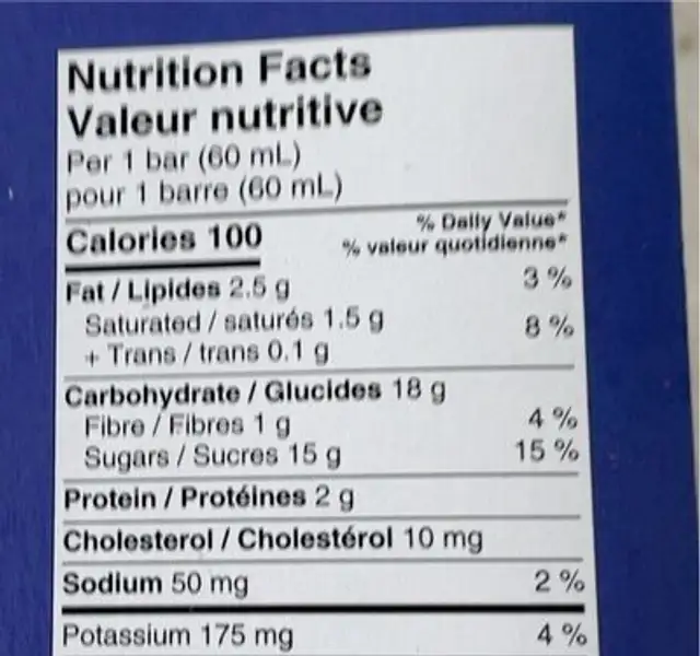 Fudge Bars nutrition facts table