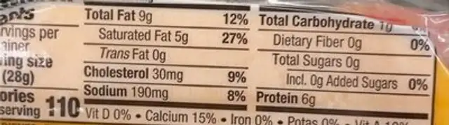 Quedo de papa nutrition facts table