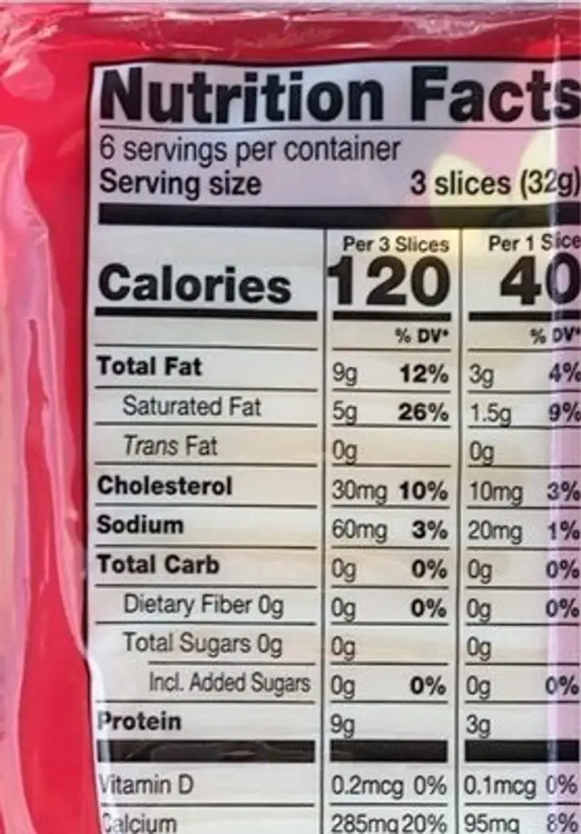 Borden Swiss Chesse nutrition facts table