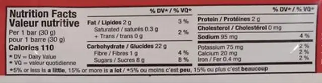 Apple Fritter Chewy Granola Bar nutrition facts table