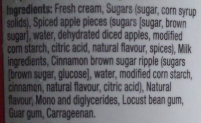 Tim Hortons Apple Fritter Ice Cream ingredients label