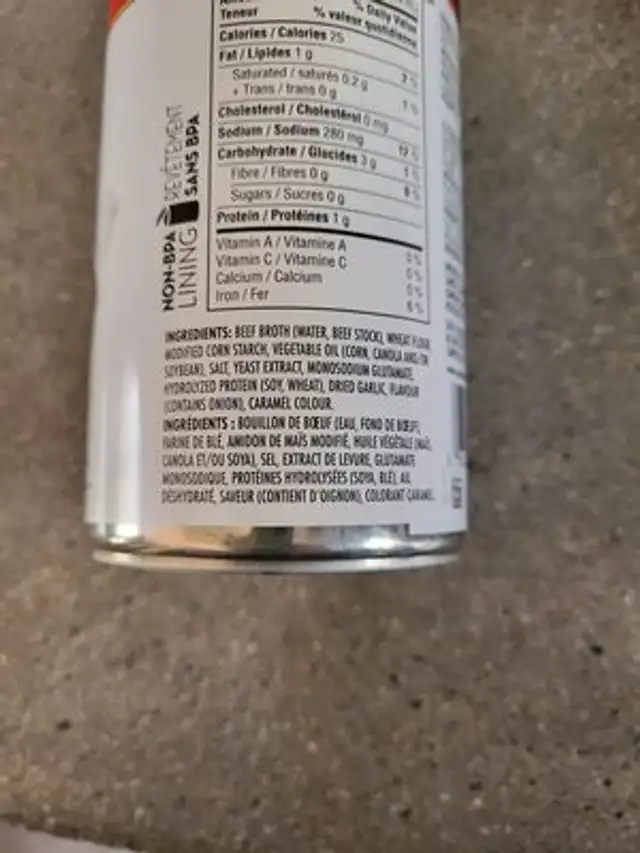 Beef gravy ingredients label