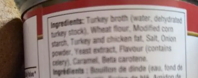 Turkey Gravy ingredients label