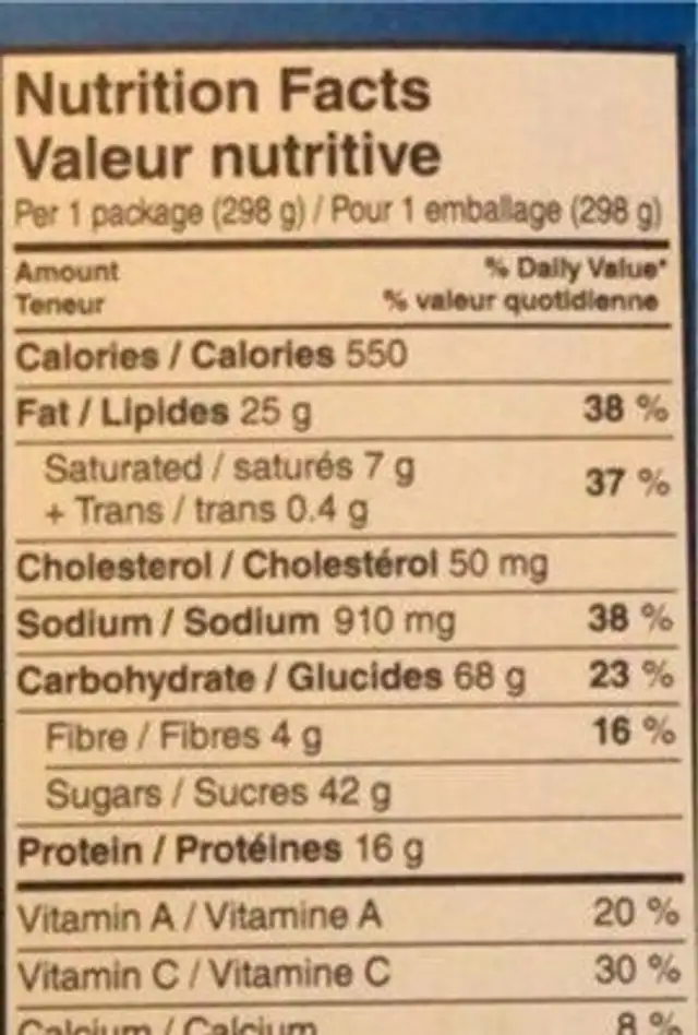 Rib Style Boneless Pork nutrition facts table