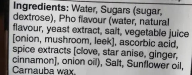 PHO BROTH ingredients label