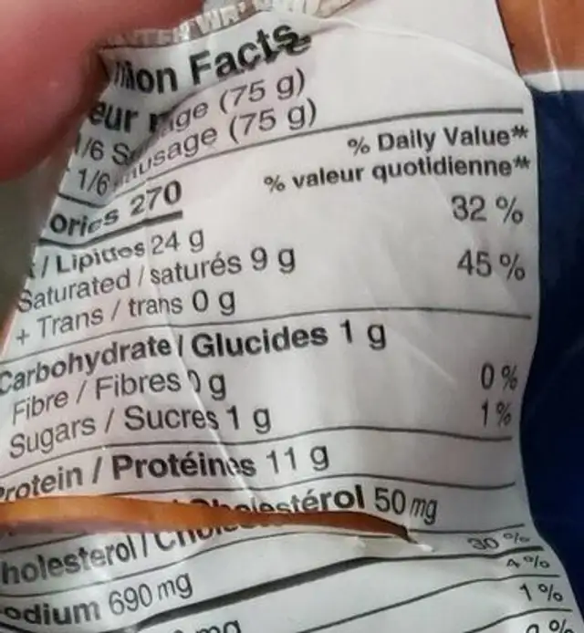 Old fashioned garlic sausage nutrition facts table