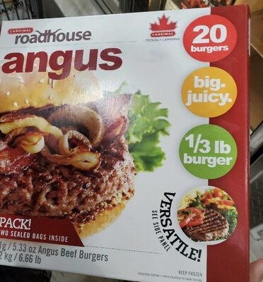 Roadhouse angus beef big juicy burgers front packaging
